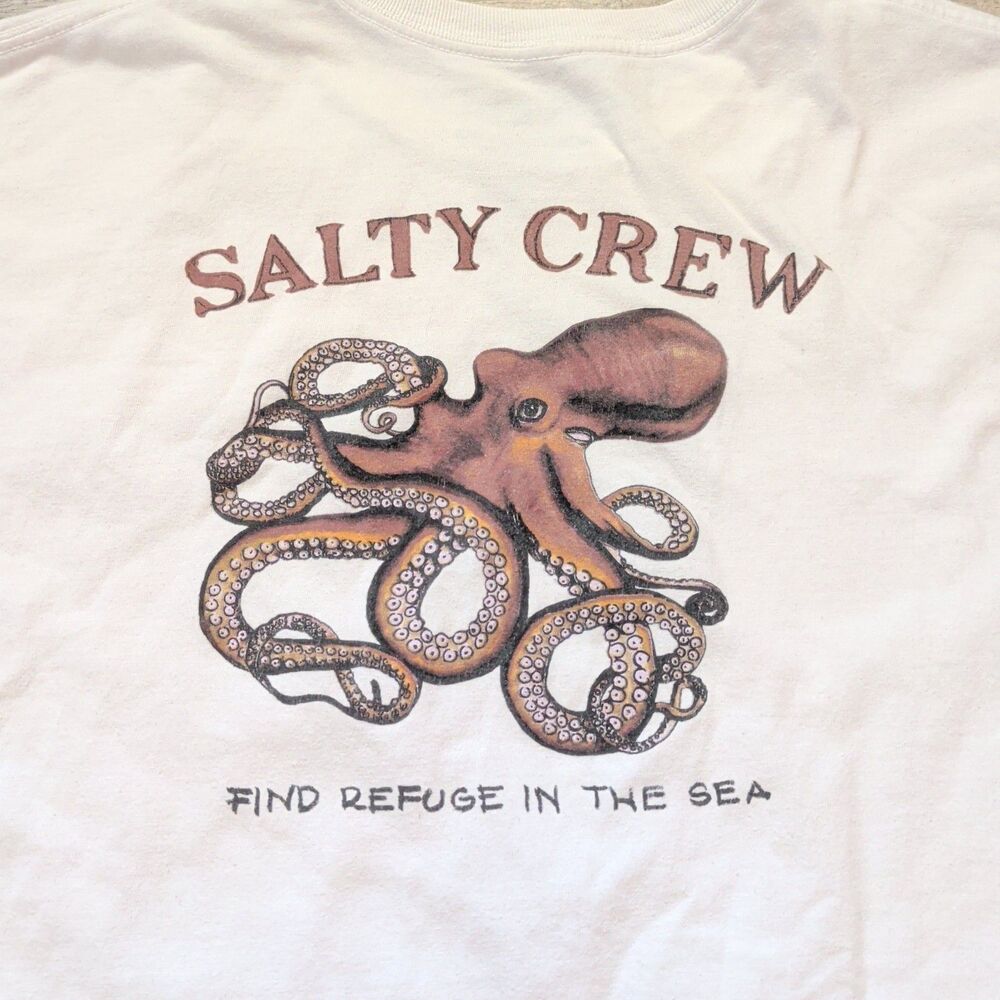 Salty Crew "Find Refuge in the Sea" Octopus Graphic T-Shirt White Men's Size XL